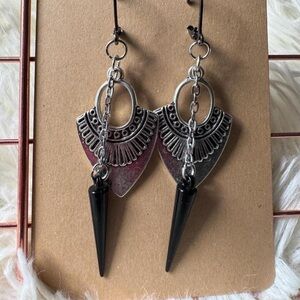 Silver and Black Shield and Spike Earrings